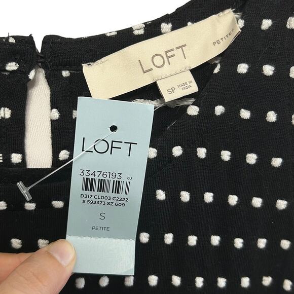 LOFT Petites Dotted Flounce Swing Dress NWT Women's Sz SP Black White Ruffles - Picture 3 of 8